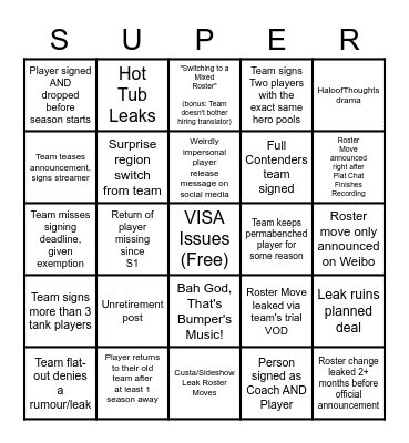 OWL Offseason Bingo Card