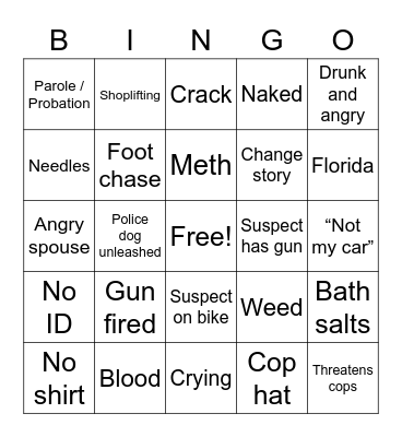 Pochfad's Friday Cops Bingo Special Bingo Card