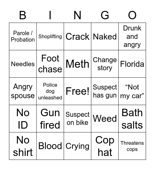 Pochfad's Friday Cops Bingo Special Bingo Card