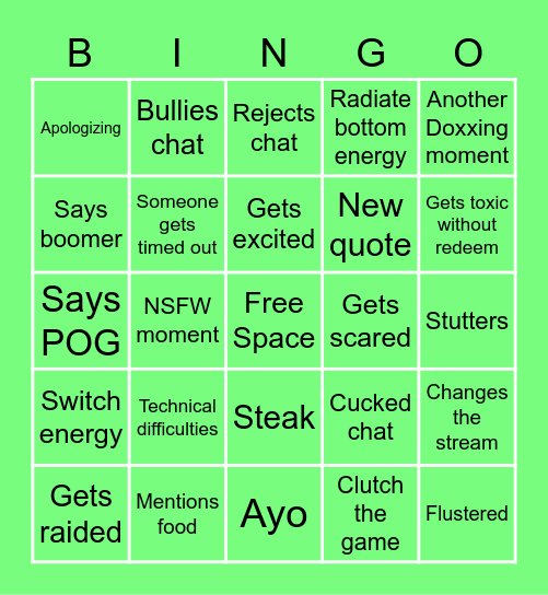 Bubzlee Bingo Card