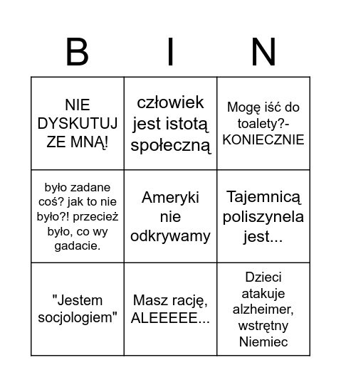 3e Bingo Card