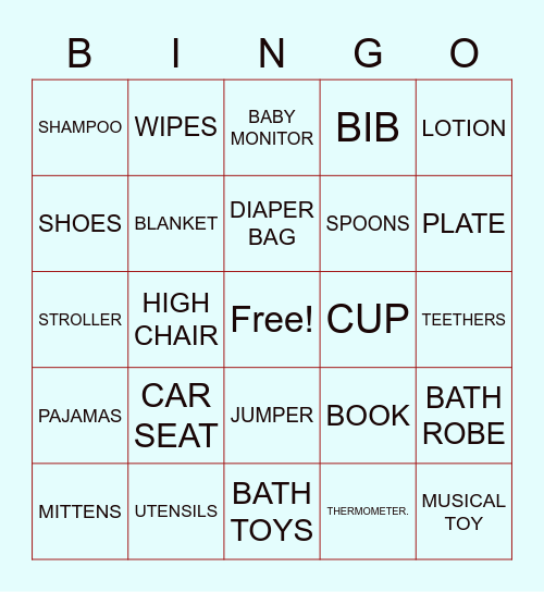 WELCOME TO BABY SHOWER Bingo Card