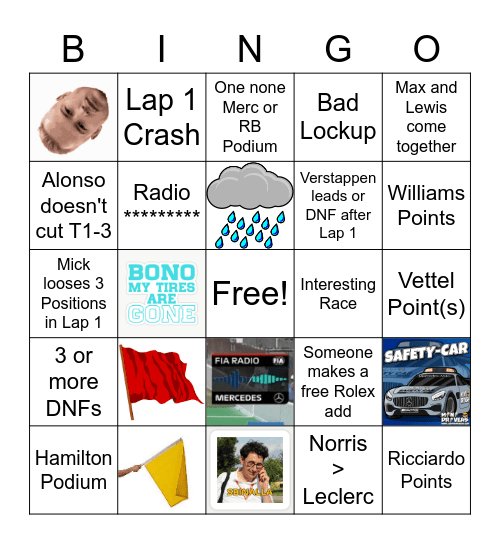 Turkish Grand Prix Bingo Card