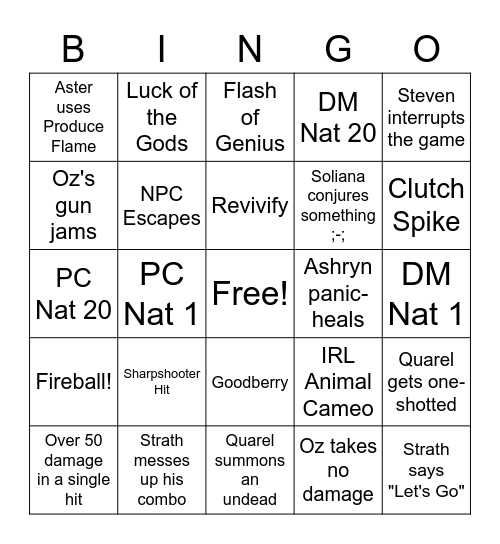 Gartok Fight Bingo Card