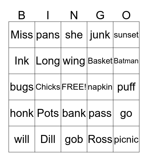 Lesson 2-9  Bingo Card