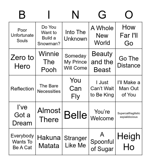 Min19 Magical Disney Bingo Extravaganza Bingo Card