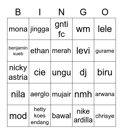 wc Bingo Card