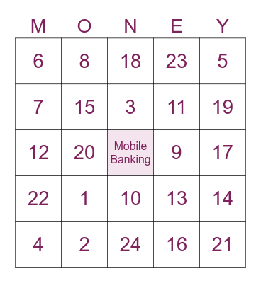 Money Bingo Card