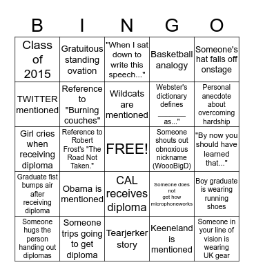 Cal's UK Graduation BINGO Card