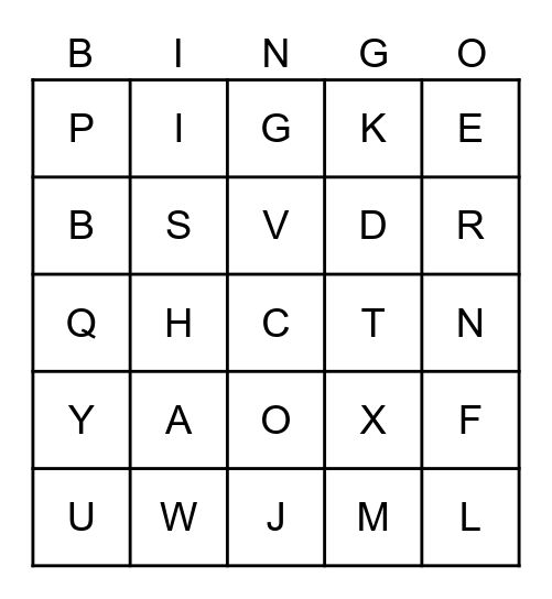 THE ALPHABET BINGO Card