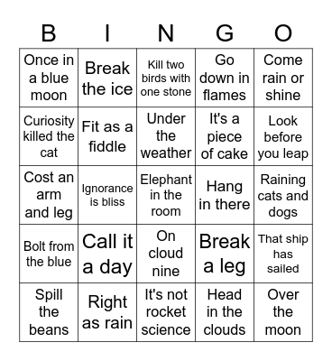 Idioms Bingo! Bingo Card