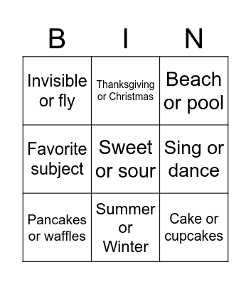 Untitled Bingo Card