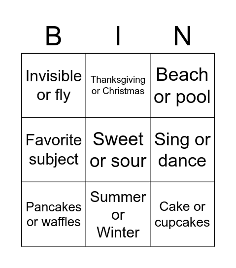 Untitled Bingo Card