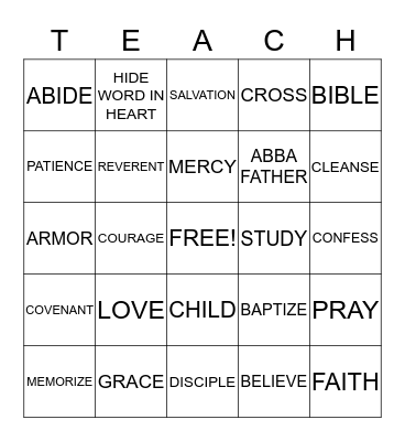 TEACH Bingo Card