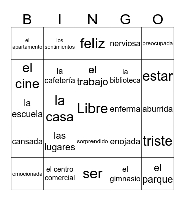 Spanish Bingo Card