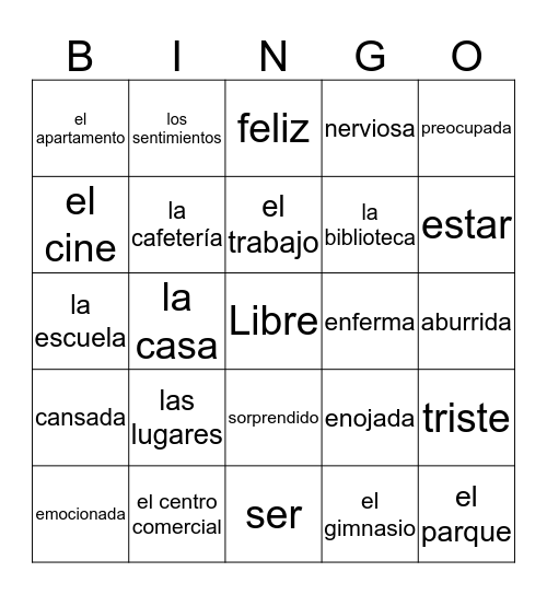 Spanish Bingo Card