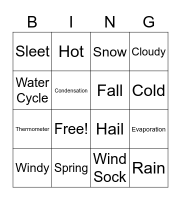 Weather Bingo Card