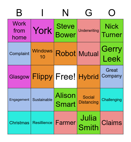 my blah blah meeting Bingo Card