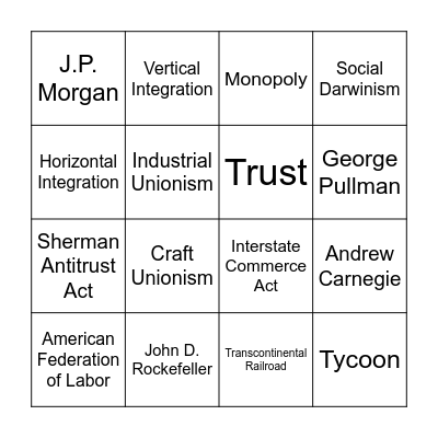 Unit 3 Vocab Bingo Card