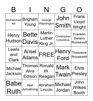 TOS Team BINGO - Famous Americans Bingo Card