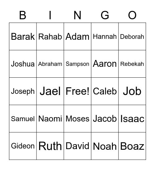 Bible Heroes Old Testament Bingo Card