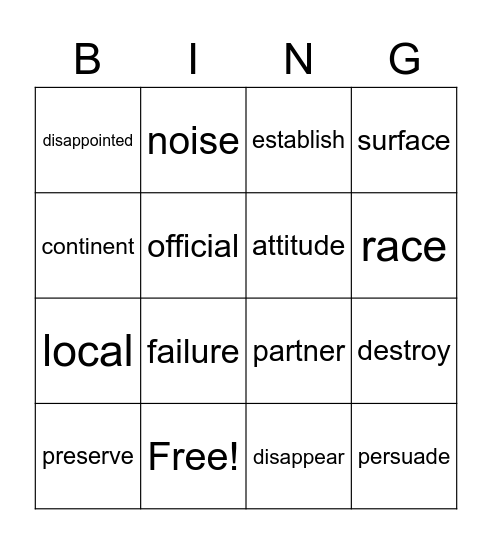 Imagine Unit 1 Bingo Card