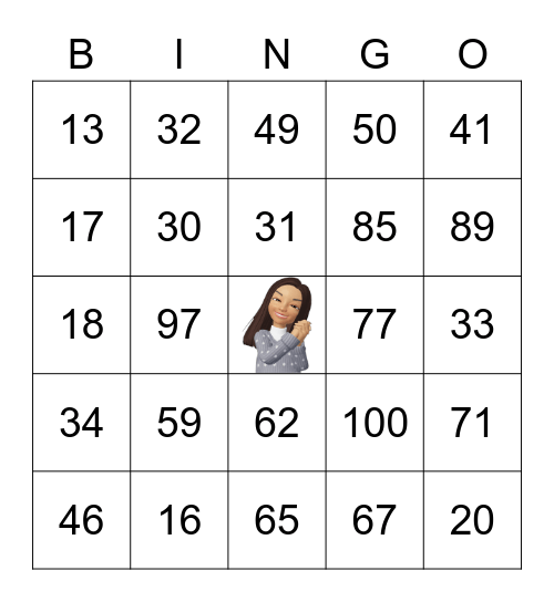 Number Bingo Card