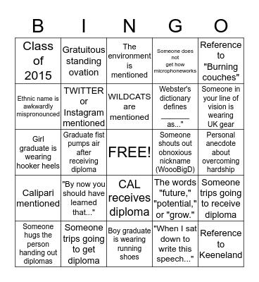 Cal's UK Graduation BINGO Card