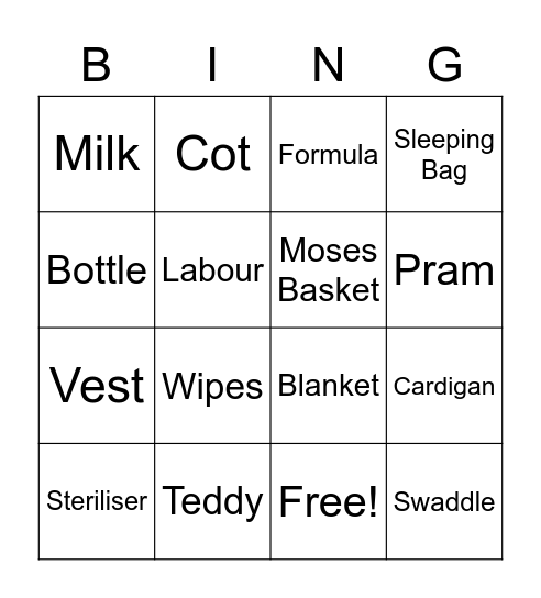 Stephanie's Baby Shower Bingo Card