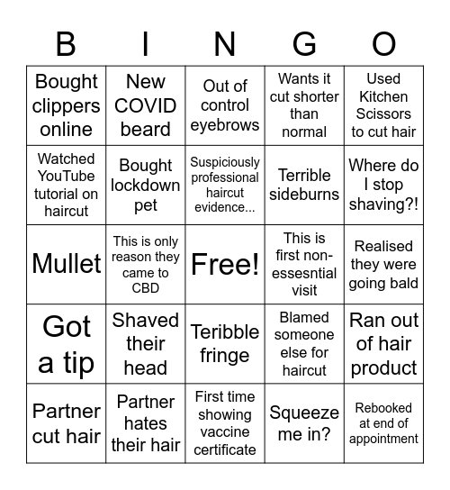 Barbershop reopening Bingo Card