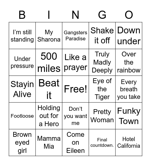 Song Bingo Card
