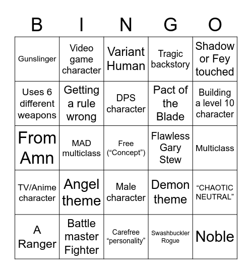 Jean Character Bingo Card
