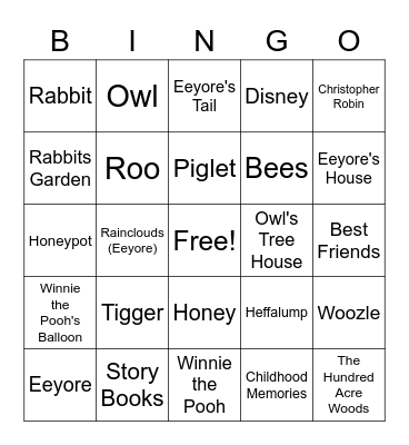 The Hundred Acre Woods Bingo Card