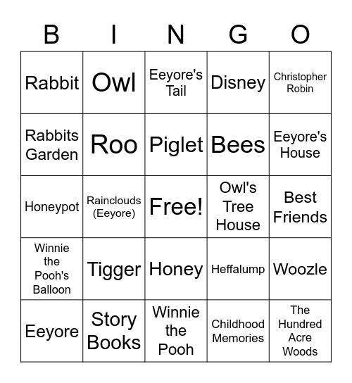 The Hundred Acre Woods Bingo Card