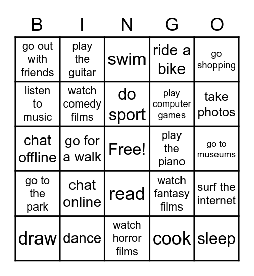 Do you like... in your free time? Bingo Card