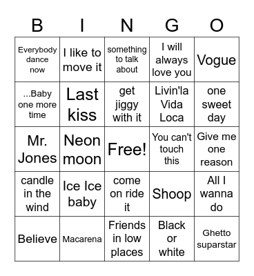 Music Bingo Card