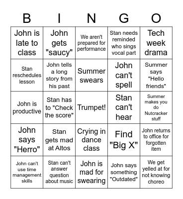 Musical Theatre Bingo Card