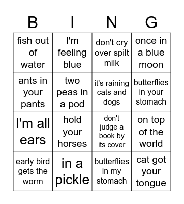 Idiom Bingo! Bingo Card