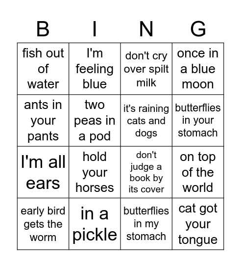Idiom Bingo! Bingo Card