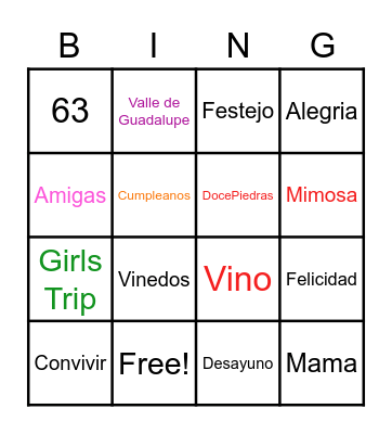 Alicia's Birthday Fest Bingo Card