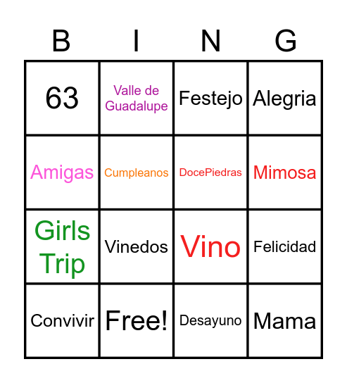Alicia's Birthday Fest Bingo Card