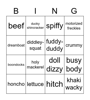 1940s Slang/Vernacular Bingo Card