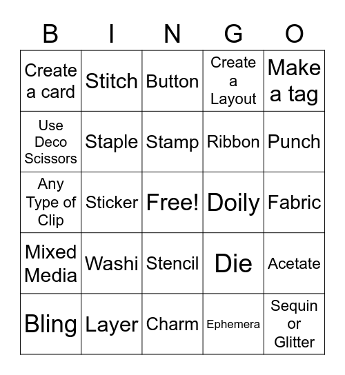 Crafty Bingo Card