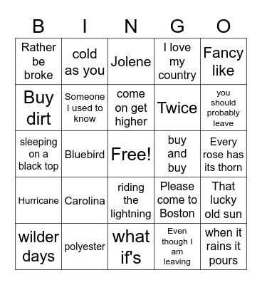 Music Bingo Card