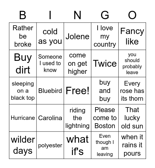Music Bingo Card