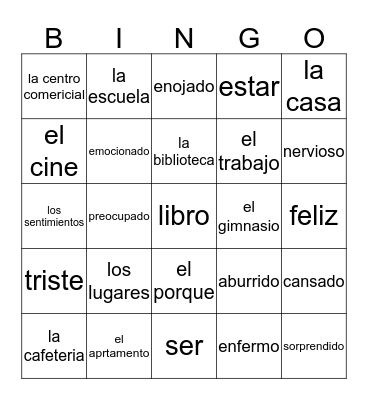 spanish bingo Card