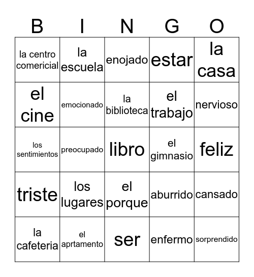 spanish bingo Card