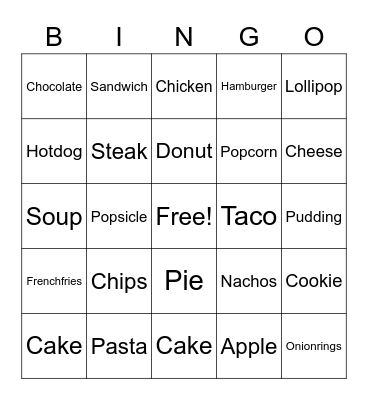 Food Yr 3 Bingo Card
