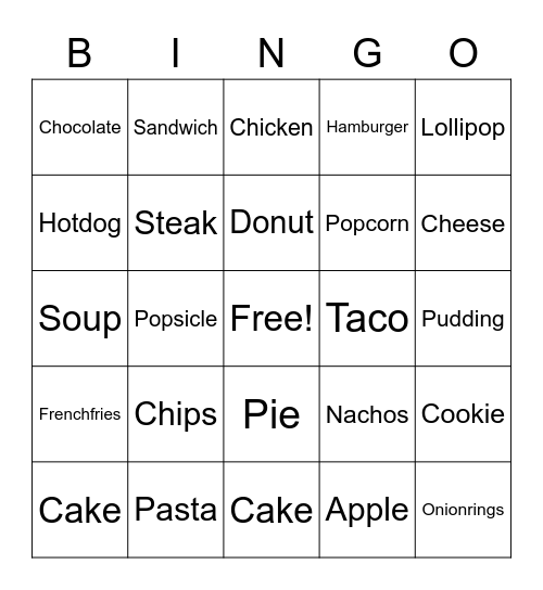 Food Yr 3 Bingo Card