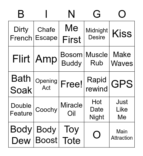 Pure Romance Bingo Card